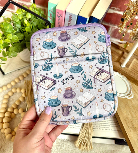 Small Book/Kindle Sleeve (8” x 6.5”) - Books and Coffee