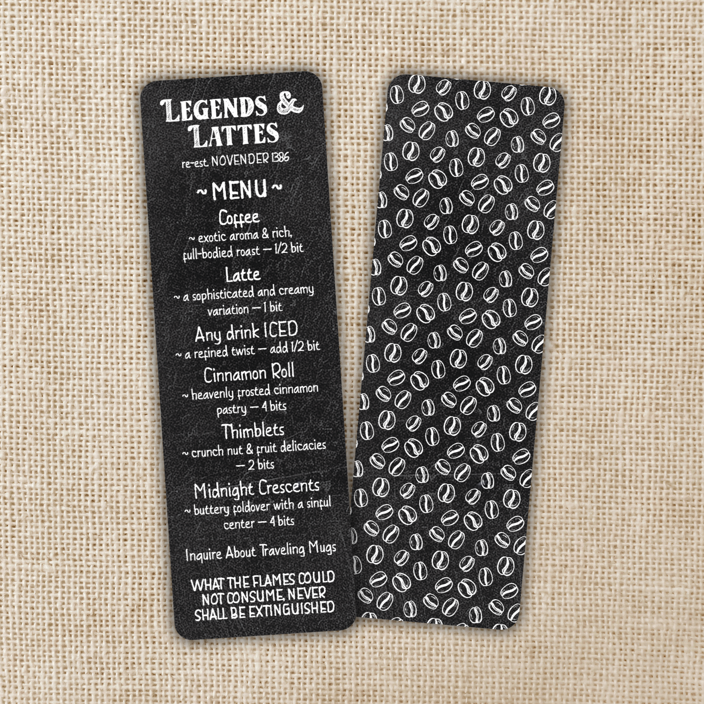 Legends & Lattes Menu Bookmark