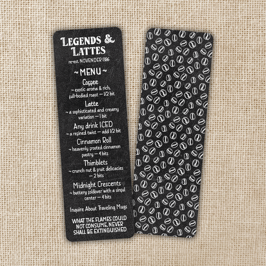 Legends & Lattes Menu Bookmark