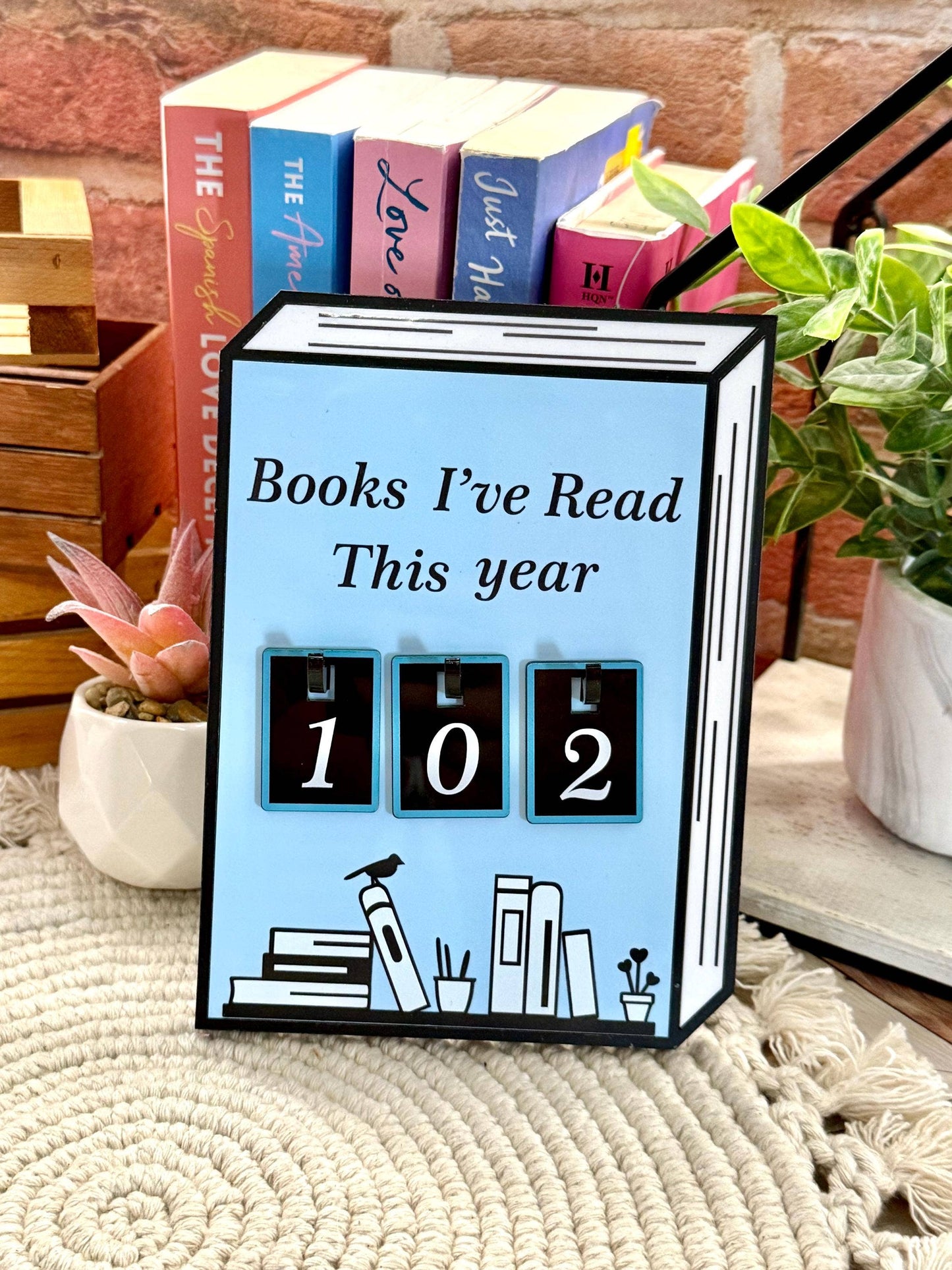 Acrylic Yearly Book Counter - Light Blue