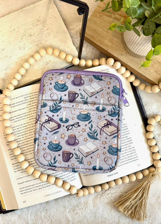 Small Book/Kindle Sleeve (8” x 6.5”) - Books and Coffee