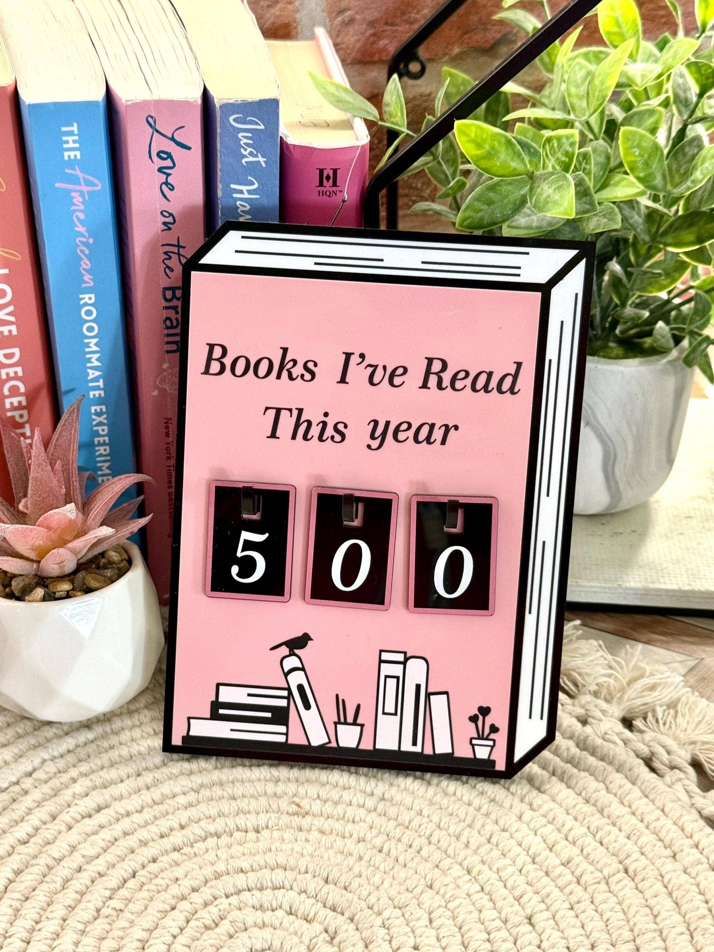 Acrylic Yearly Book Counter - Pink