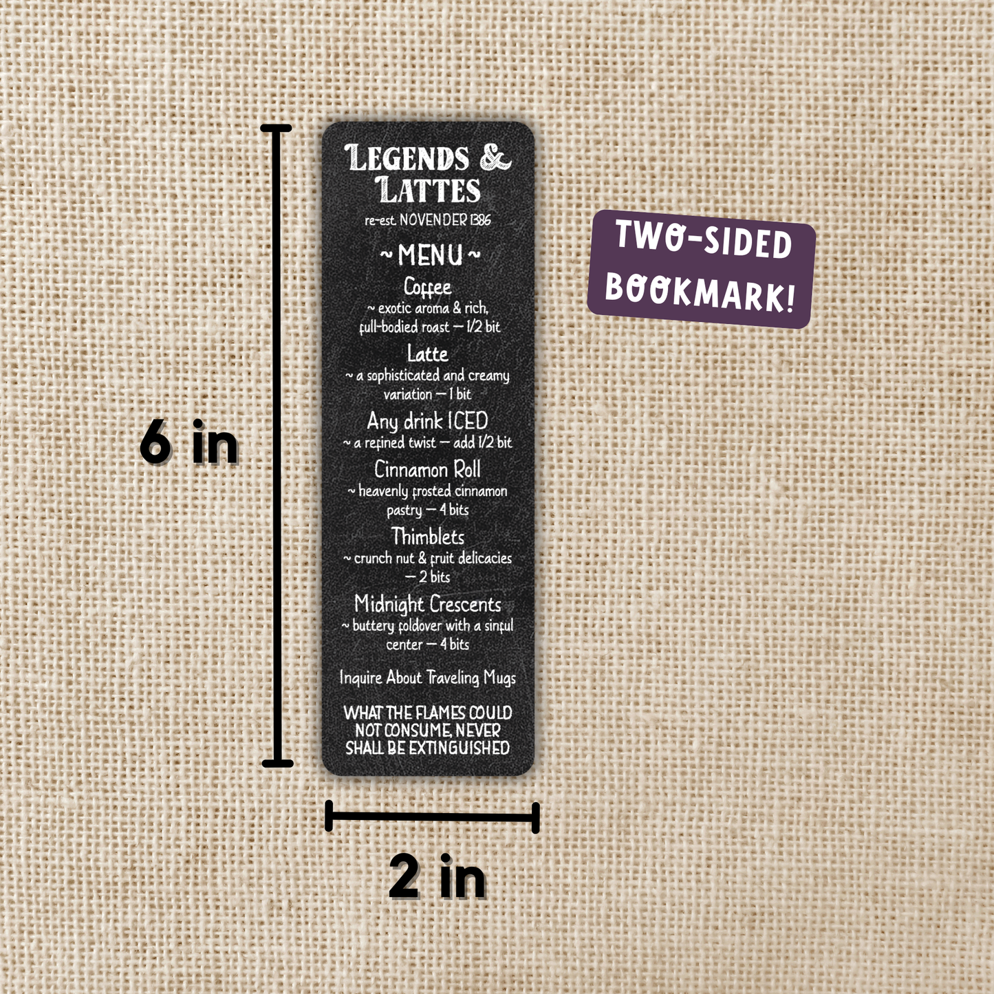 Legends & Lattes Menu Bookmark
